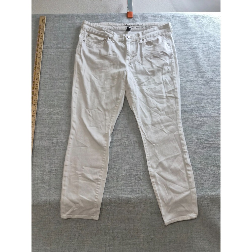 Gap Skinny Roll Up Jeans Womens 12 Beige Denim Logo Cotton Stretch Everyday